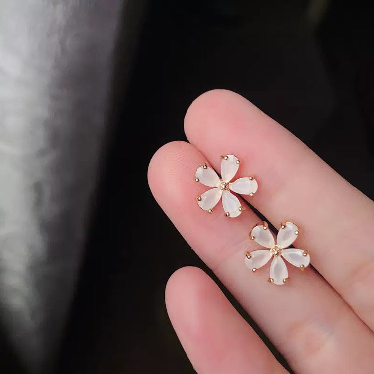 Wholesale S925 silver needle leaf rose small fresh flower earrings
